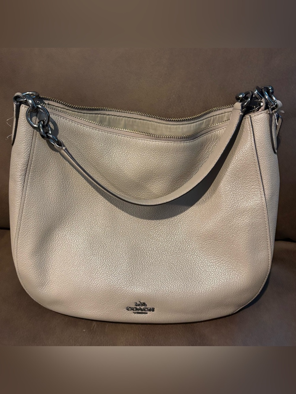 Coach Pebbled Leather Hobo in Light Taupe/Tan